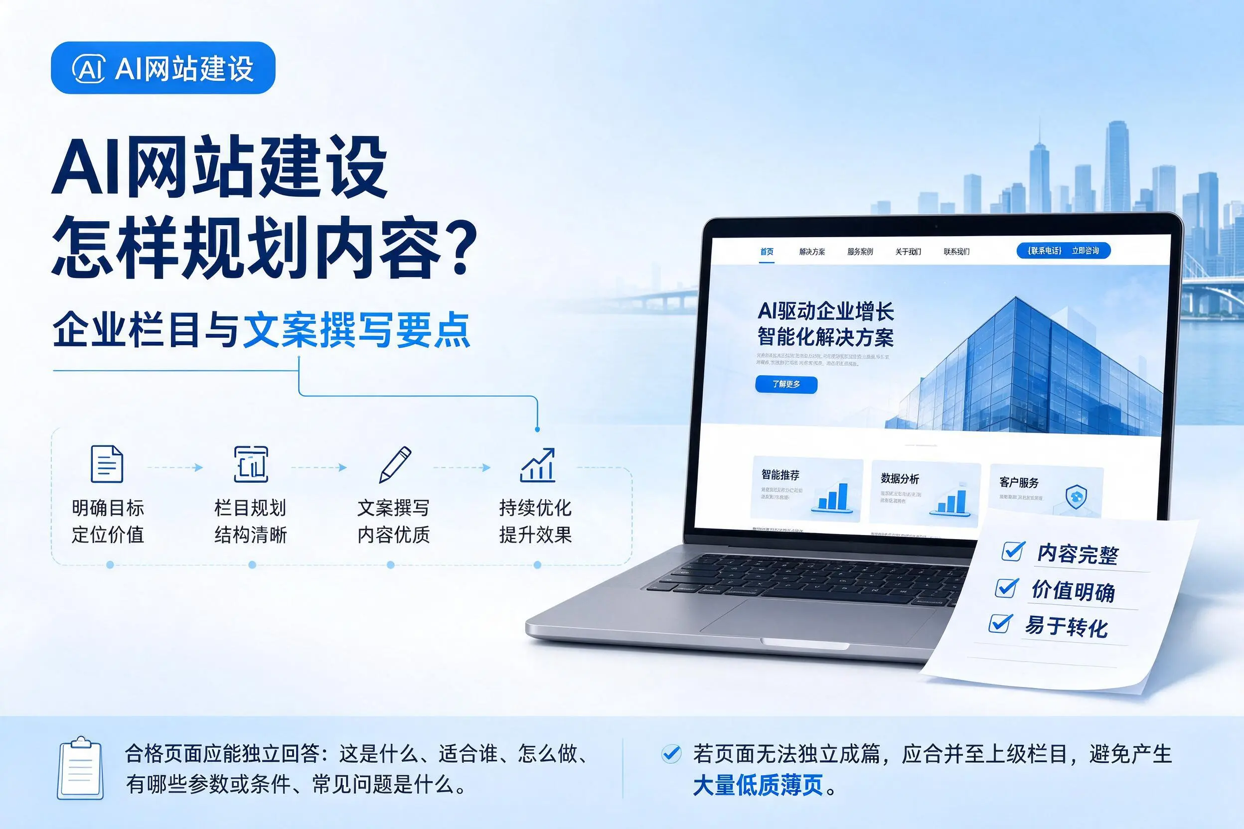 AI网站建设怎样规划内容？天津企业栏目与文案撰写要点